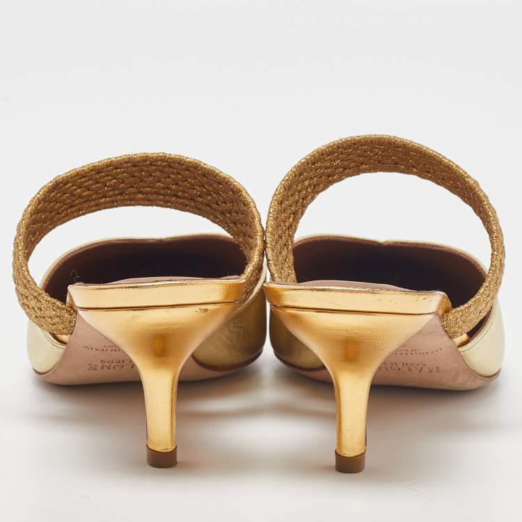 Pre Owned Malone Souliers Gold Leather Maisie Pointed Toe Mules Size 38.5