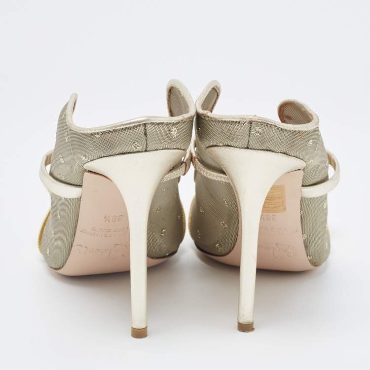 Pre Owned Malone Souliers Metallic Mesh and Leather Marguerite Bow Mules Size 38.5