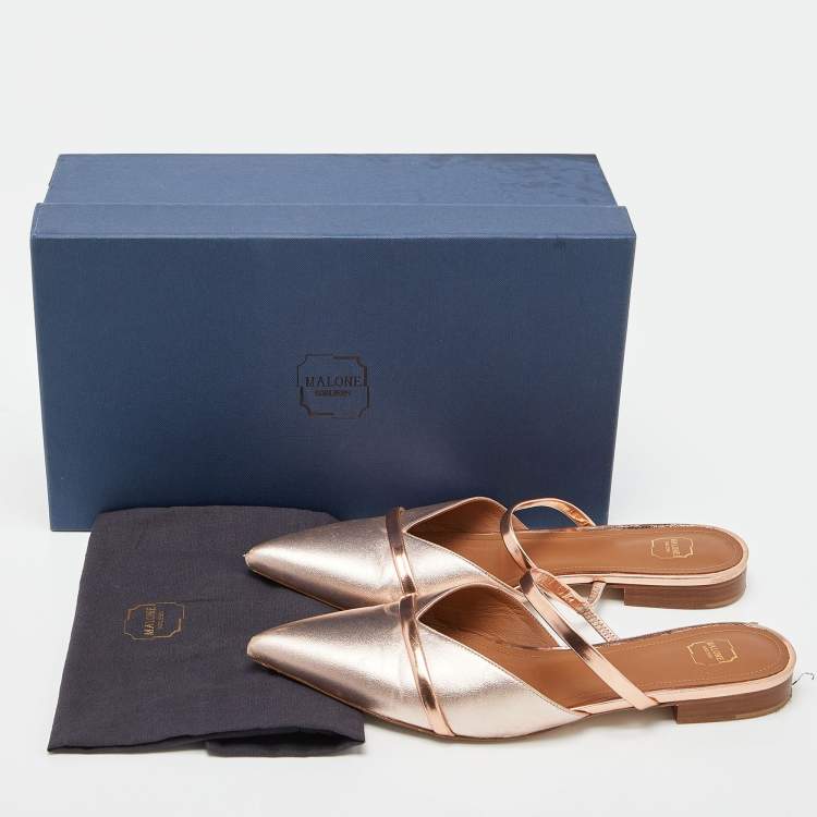 Pre Owned Malone Souliers Rose Gold Leather Frankie Mary Jane Flat Mules Size 39
