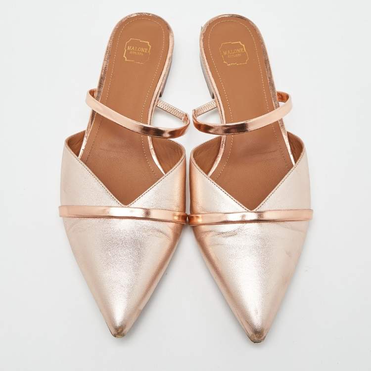 Pre Owned Malone Souliers Rose Gold Leather Frankie Mary Jane Flat Mules Size 39