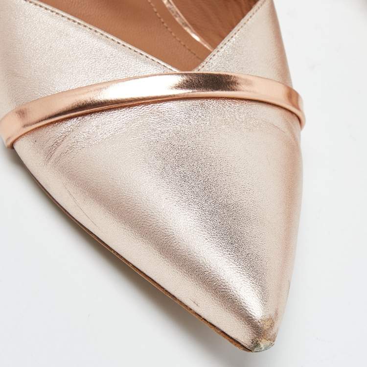 Pre Owned Malone Souliers Rose Gold Leather Frankie Mary Jane Flat Mules Size 39