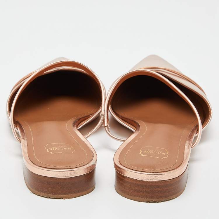 Pre Owned Malone Souliers Rose Gold Leather Frankie Mary Jane Flat Mules Size 39