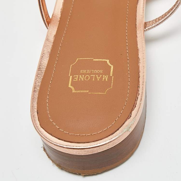 Pre Owned Malone Souliers Rose Gold Leather Frankie Mary Jane Flat Mules Size 39