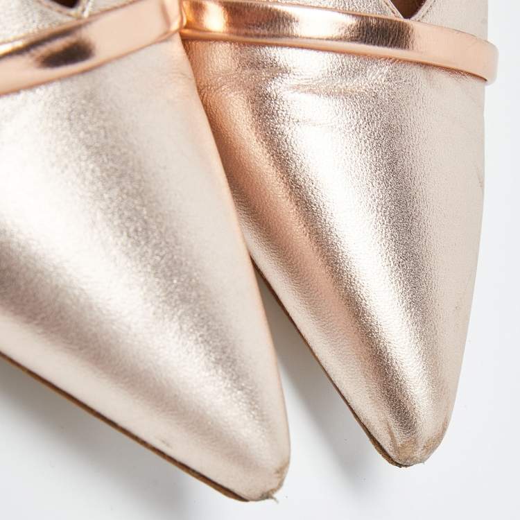 Pre Owned Malone Souliers Rose Gold Leather Frankie Mary Jane Flat Mules Size 39