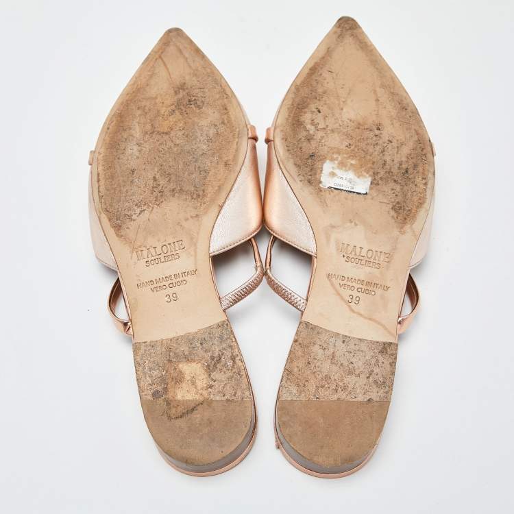 Pre Owned Malone Souliers Rose Gold Leather Frankie Mary Jane Flat Mules Size 39