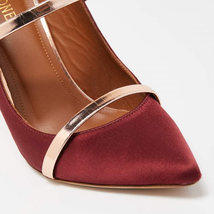 Pre Owned Malone Souliers Burgundy Satin Maureen Pointed Toe Mules Size 37.5