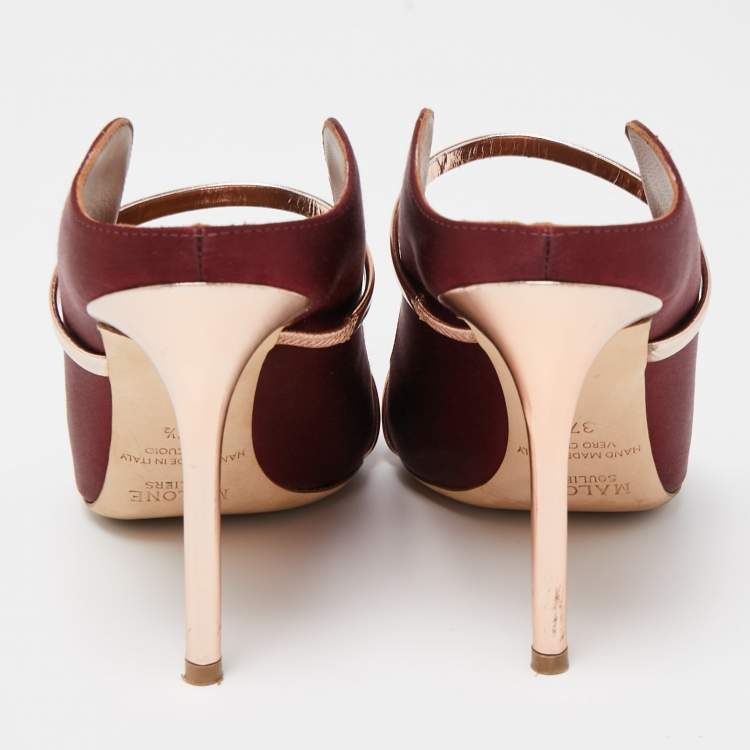 Pre Owned Malone Souliers Burgundy Satin Maureen Pointed Toe Mules Size 37.5