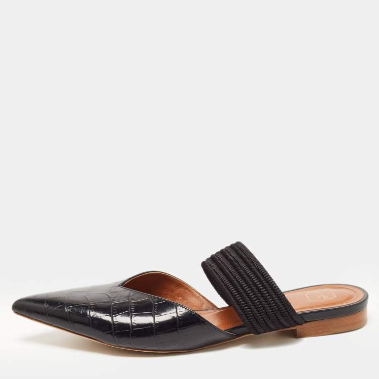 Pre Owned Malone Souliers Black Croc Embossed Maisie Sandals Size 39