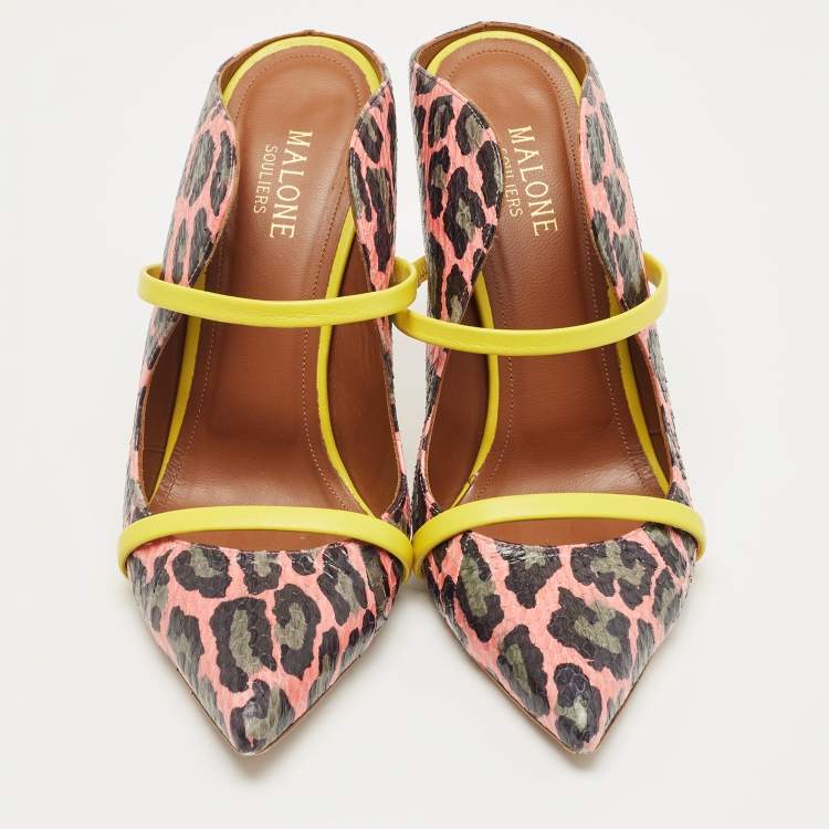 Pre Owned Malone Souliers Multicolor Python And Leather Maureen Pointed Toe Mules Size 38.5