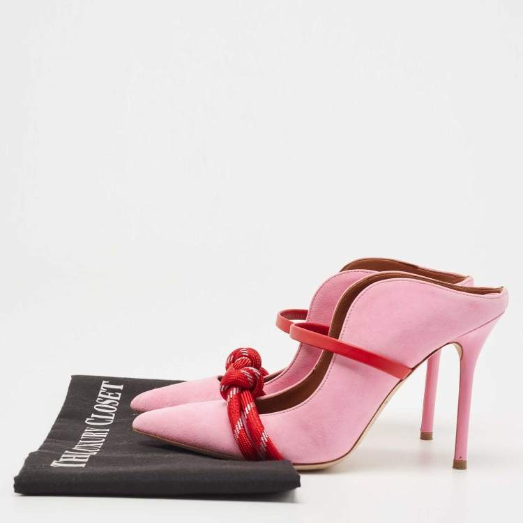 Pre Owned Malone Souliers by Roy Luwolt Pink/Red Suede and Leather Knotted Rope Mules Size 36