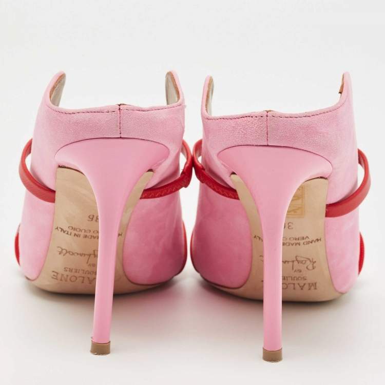 Pre Owned Malone Souliers by Roy Luwolt Pink/Red Suede and Leather Knotted Rope Mules Size 36