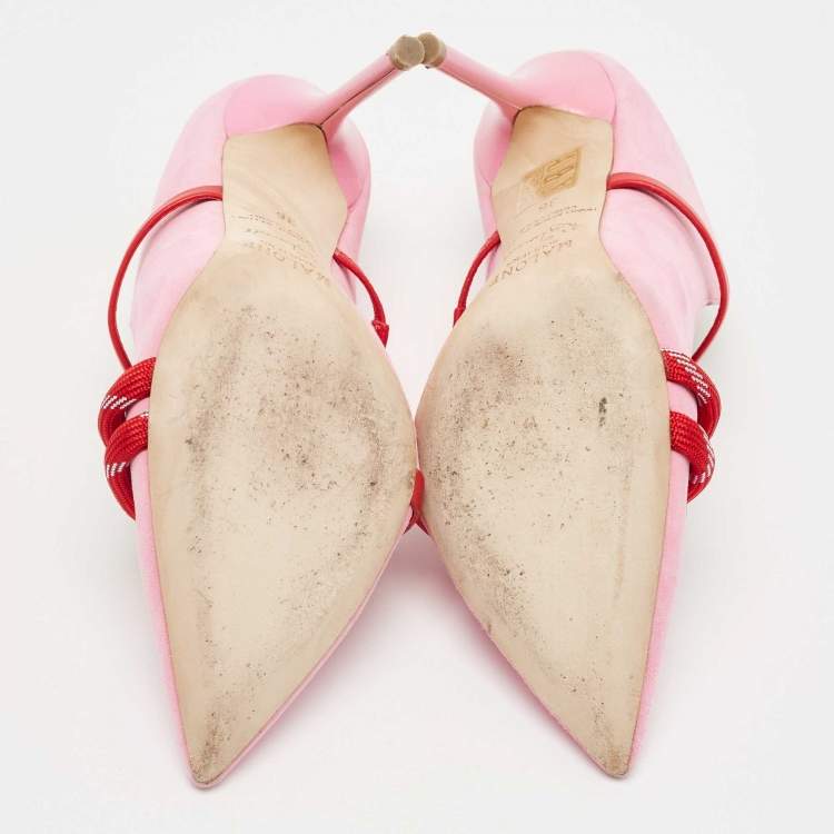 Pre Owned Malone Souliers by Roy Luwolt Pink/Red Suede and Leather Knotted Rope Mules Size 36