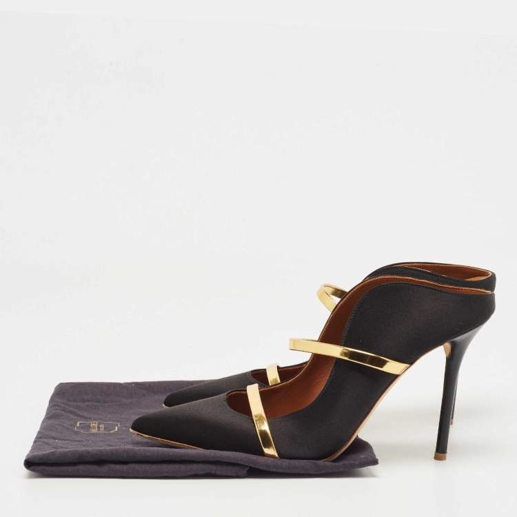 Pre Owned Malone Souliers Black Satin  Maureen Mules Size 39