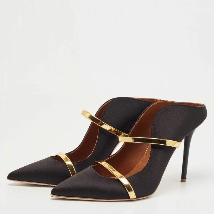 Pre Owned Malone Souliers Black Satin  Maureen Mules Size 39