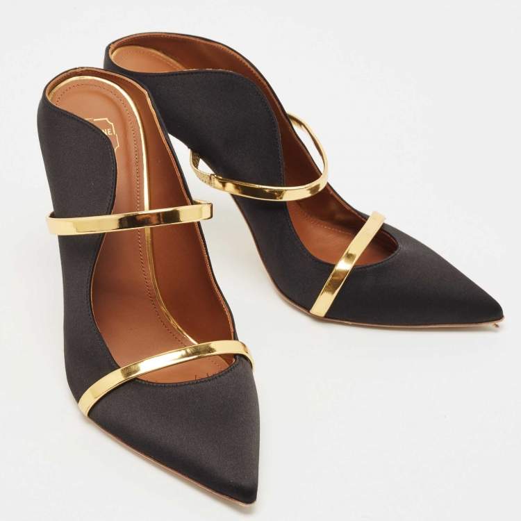 Pre Owned Malone Souliers Black Satin  Maureen Mules Size 39