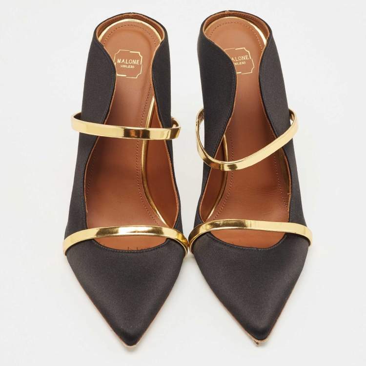 Pre Owned Malone Souliers Black Satin  Maureen Mules Size 39
