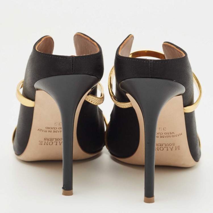 Pre Owned Malone Souliers Black Satin  Maureen Mules Size 39