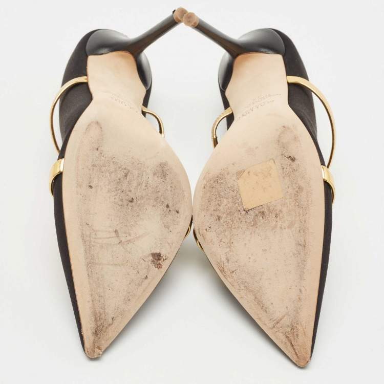Pre Owned Malone Souliers Black Satin  Maureen Mules Size 39