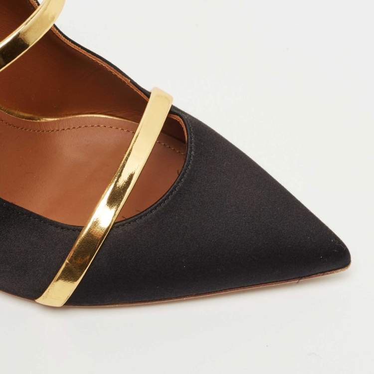 Pre Owned Malone Souliers Black Satin  Maureen Mules Size 39