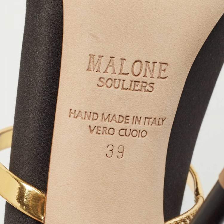 Pre Owned Malone Souliers Black Satin  Maureen Mules Size 39