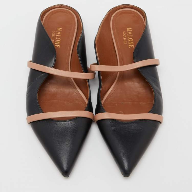 Pre Owned Malone Souliers Black Leather Maureen Flat Mules Size 39