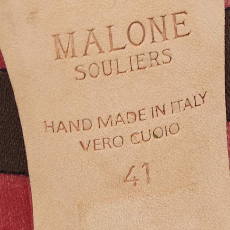 Pre Owned Malone Souliers x Natalia Vodianova Pink/Brown Satin Embroidered Open Toe Mules Size 41
