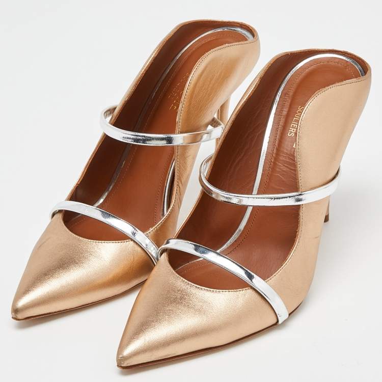 Pre Owned Malone Souliers Metallic Gold/Silver Leather Maureen Mules Size 41