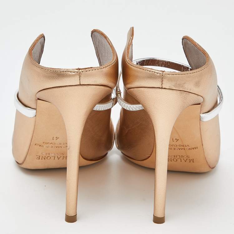 Pre Owned Malone Souliers Metallic Gold/Silver Leather Maureen Mules Size 41