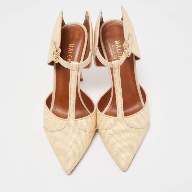 Pre Owned Malone Souliers Beige Raffia Imogen Mules Size 38