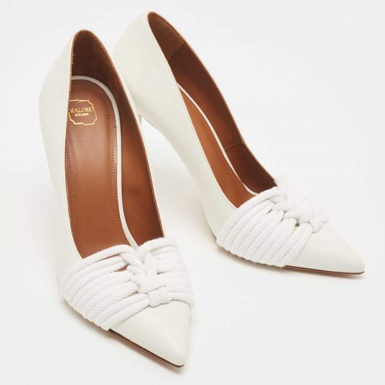 Pre Owned Malone Souliers White Leather Knotted Rope Pumps Size 38