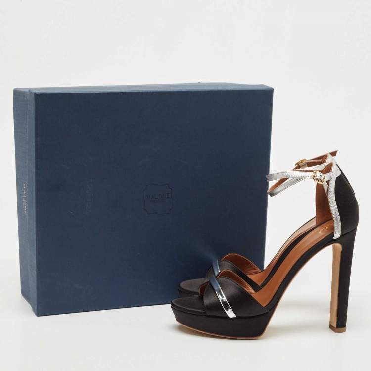 مملوكة مسبقًا Malone Souliers Black Leather Miranda Platform Ankle Strap Sandals Size 39.5