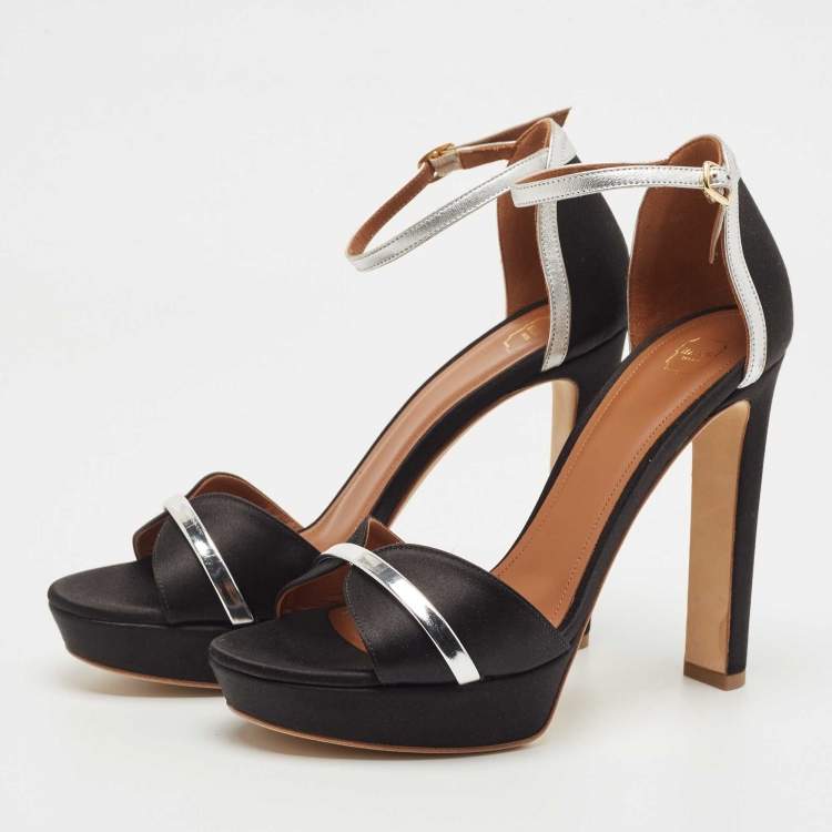 مملوكة مسبقًا Malone Souliers Black Leather Miranda Platform Ankle Strap Sandals Size 39.5