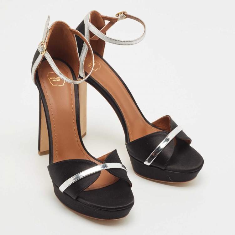مملوكة مسبقًا Malone Souliers Black Leather Miranda Platform Ankle Strap Sandals Size 39.5