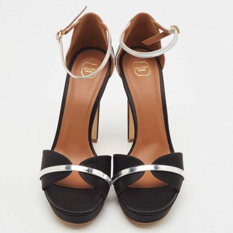 مملوكة مسبقًا Malone Souliers Black Leather Miranda Platform Ankle Strap Sandals Size 39.5