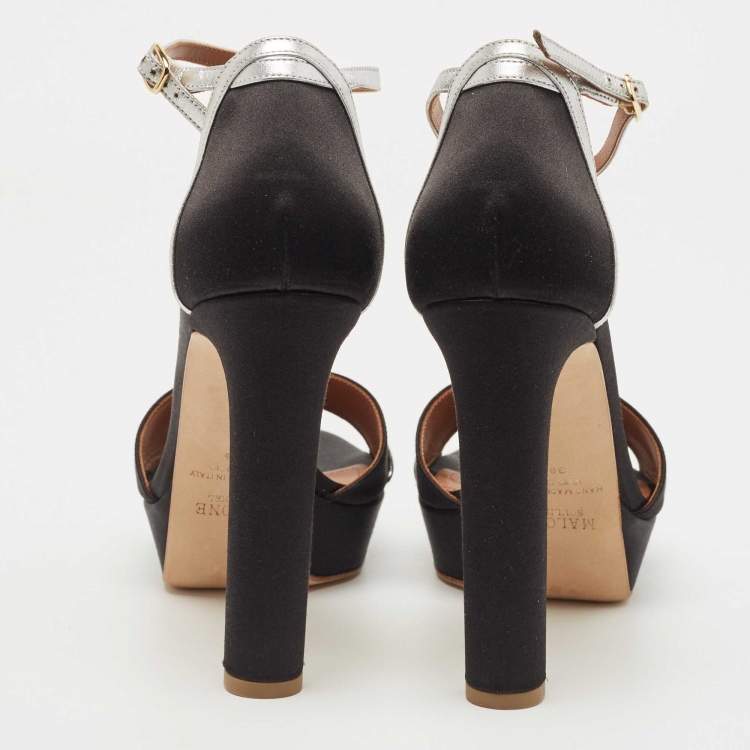 مملوكة مسبقًا Malone Souliers Black Leather Miranda Platform Ankle Strap Sandals Size 39.5