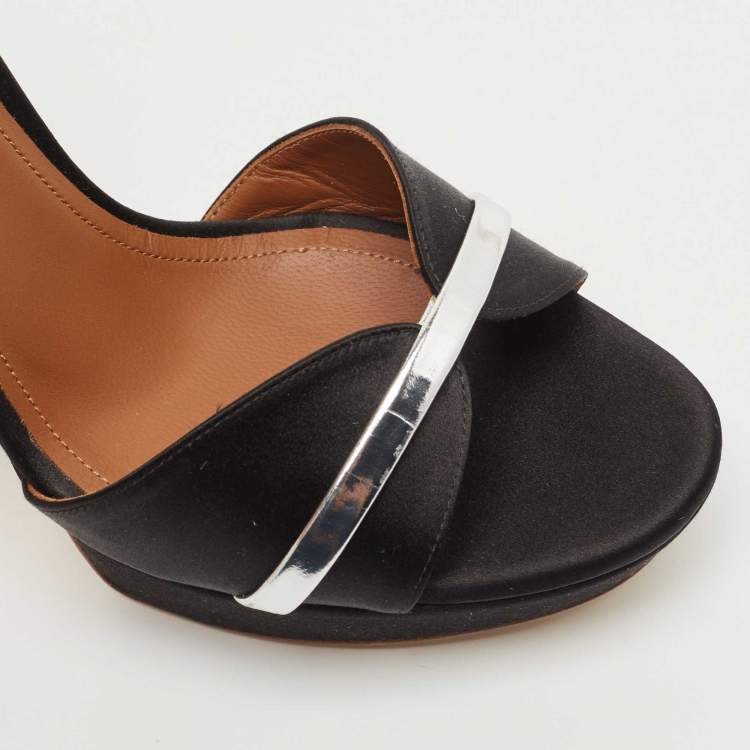 مملوكة مسبقًا Malone Souliers Black Leather Miranda Platform Ankle Strap Sandals Size 39.5