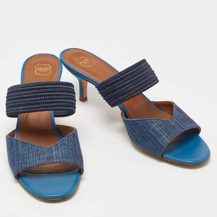 Pre Owned Malone Souliers Blue Canvas Milena Slide Sandals Size 39