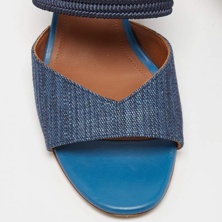 Pre Owned Malone Souliers Blue Canvas Milena Slide Sandals Size 39