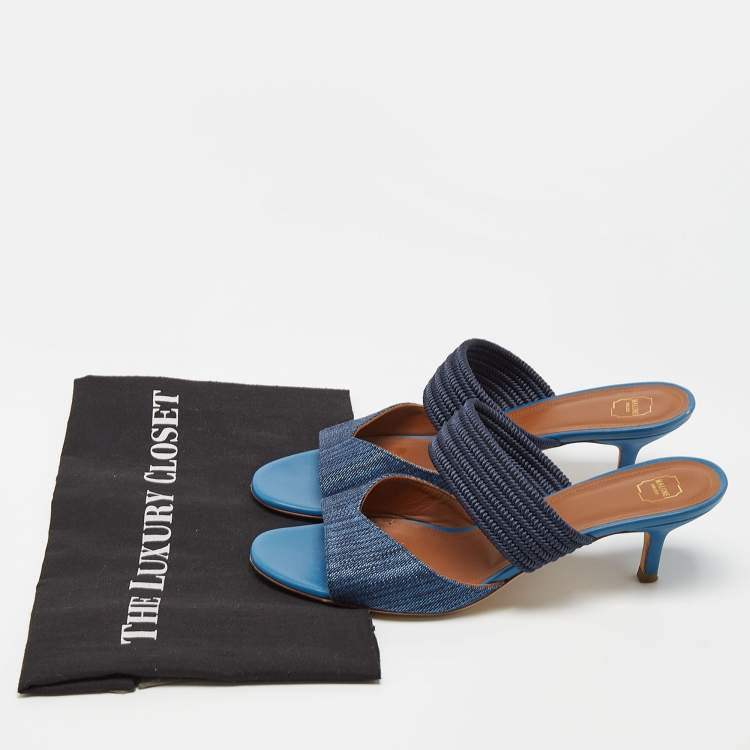 Pre Owned Malone Souliers Blue Canvas Milena Slide Sandals Size 39