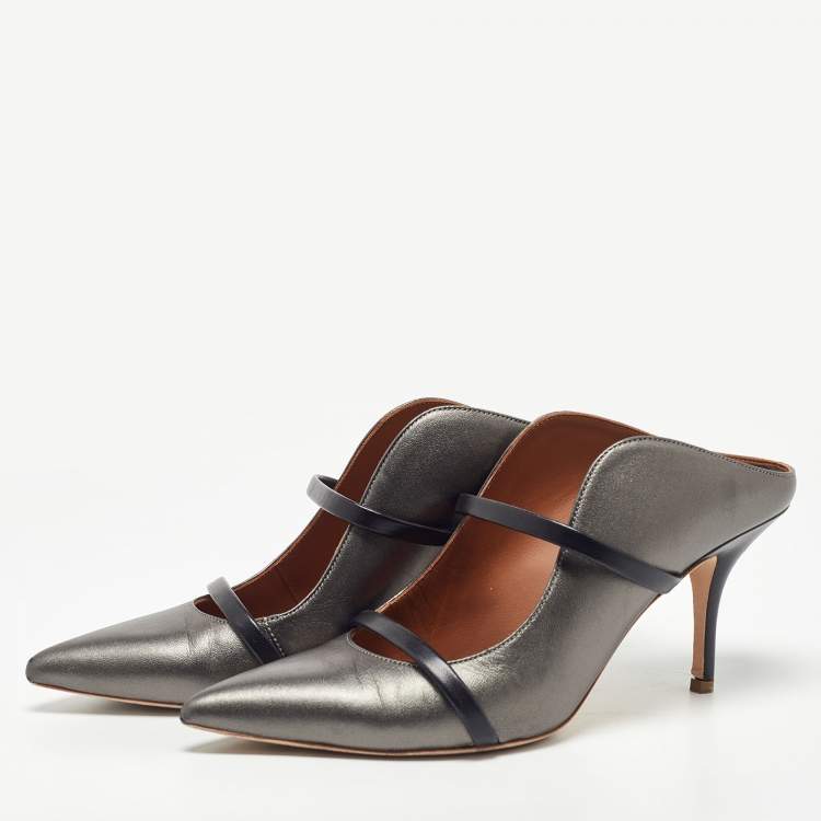 Pre Owned Malone Souliers Metallic Leather Maureen Pointed Toe Mules Size 39