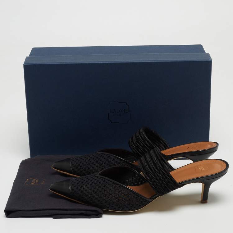 Pre Owned Malone Souliers Black Mesh and Leather Maisie Mules Size 41