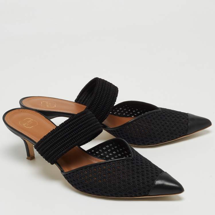 Pre Owned Malone Souliers Black Mesh and Leather Maisie Mules Size 41