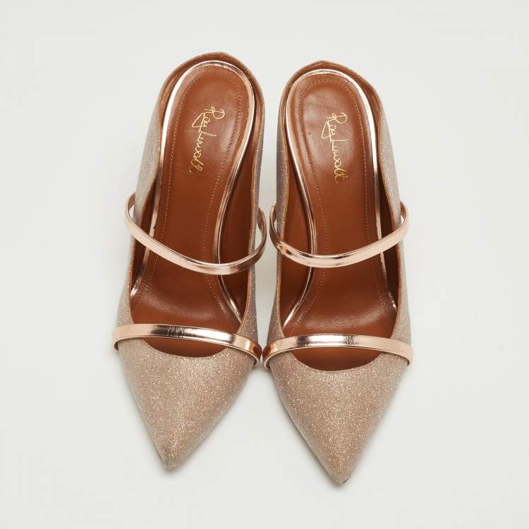 Pre Owned Malone Souliers Metallic Glitter Fabric and Leather Maureen Mules Size 37