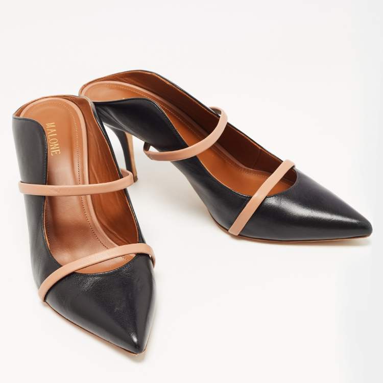 Pre Owned Malone Souliers Black/Beige Leather Maureen Mules Size 42