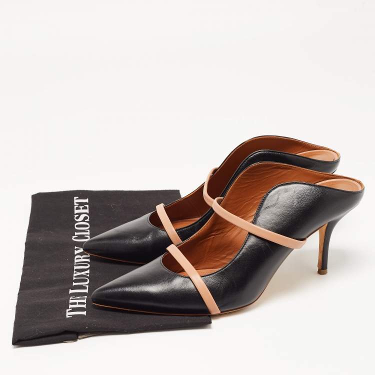 Pre Owned Malone Souliers Black/Beige Leather Maureen Mules Size 42