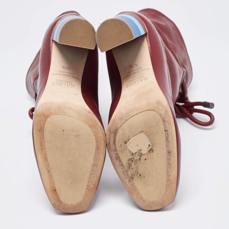 Pre Owned Malone Souliers Burgundy Leather Ankle Booties Size 37.5
