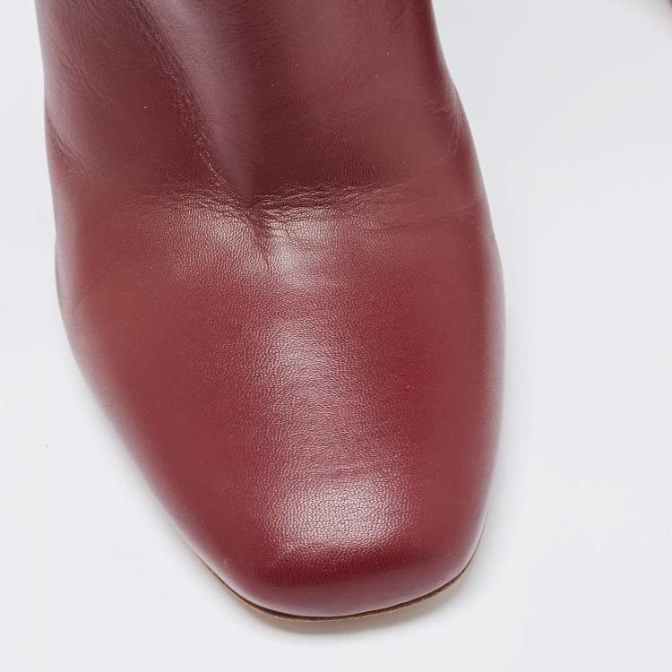 Pre Owned Malone Souliers Burgundy Leather Ankle Booties Size 37.5