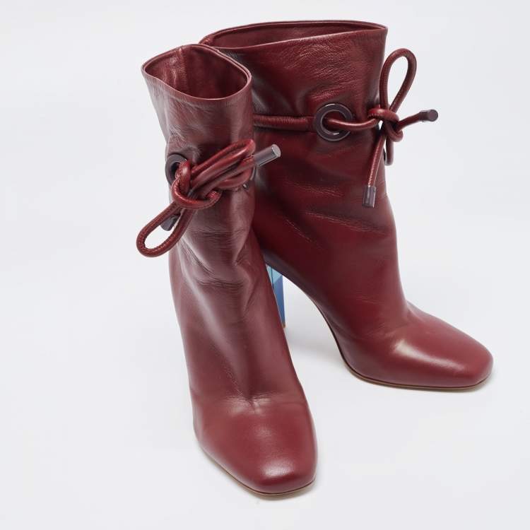 Pre Owned Malone Souliers Burgundy Leather Ankle Booties Size 37.5