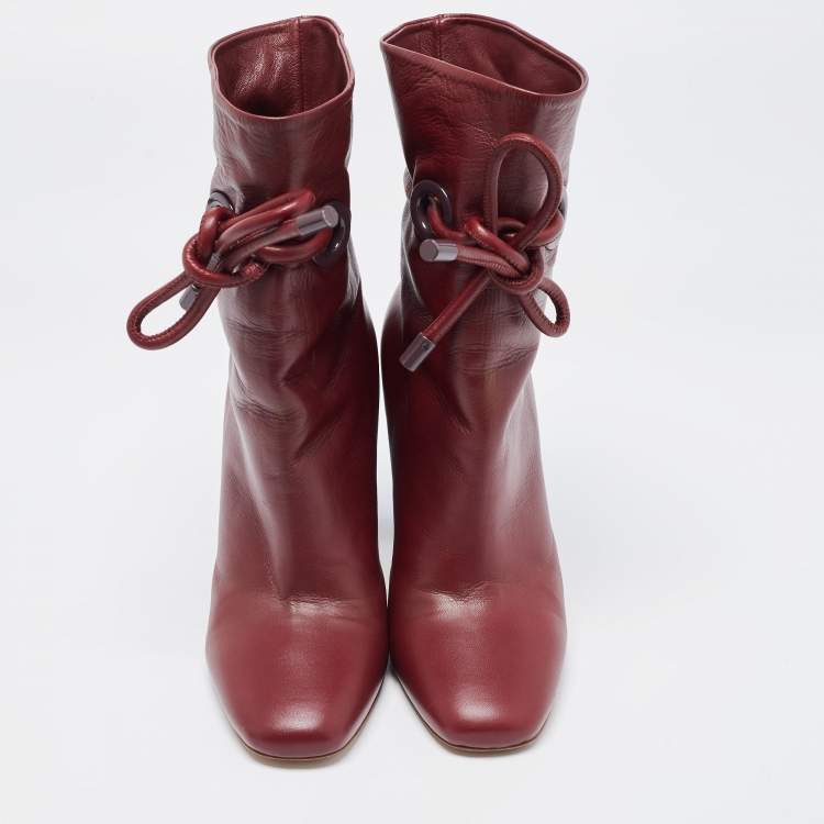Pre Owned Malone Souliers Burgundy Leather Ankle Booties Size 37.5