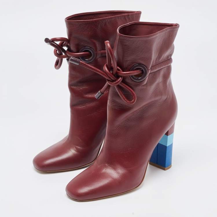 Pre Owned Malone Souliers Burgundy Leather Ankle Booties Size 37.5